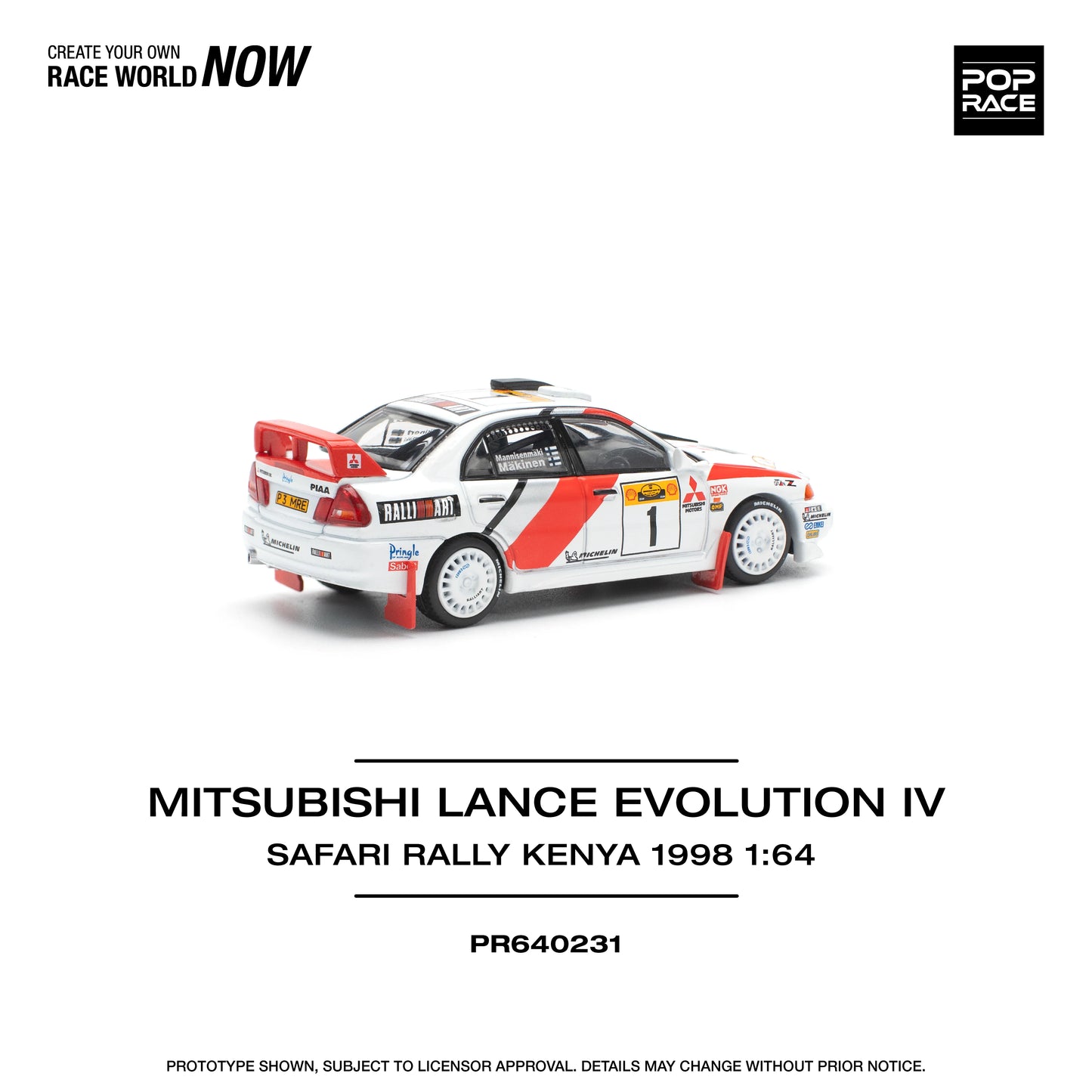 POP Race Mitsubishi Lancer Evo IV (4) #1 1998 Safari Kenya WRC Rally 1:64 Car