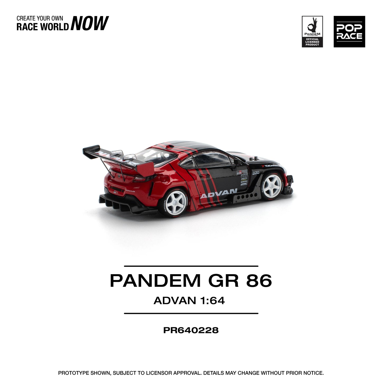 POP Race Toyota GR86 Pandem Kit HKS Advan GR Red Black 1:64 Diecast Model Car