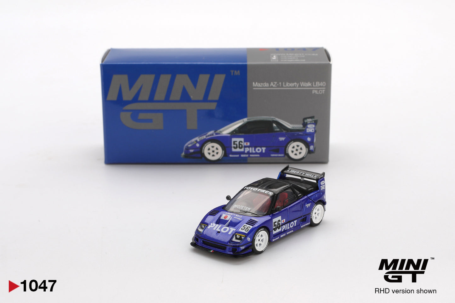 Mini GT Mazda AZ-1 LB40 Liberty Walk LBWK Pilot #1047 F40 Blue 1/64 Diecast Car