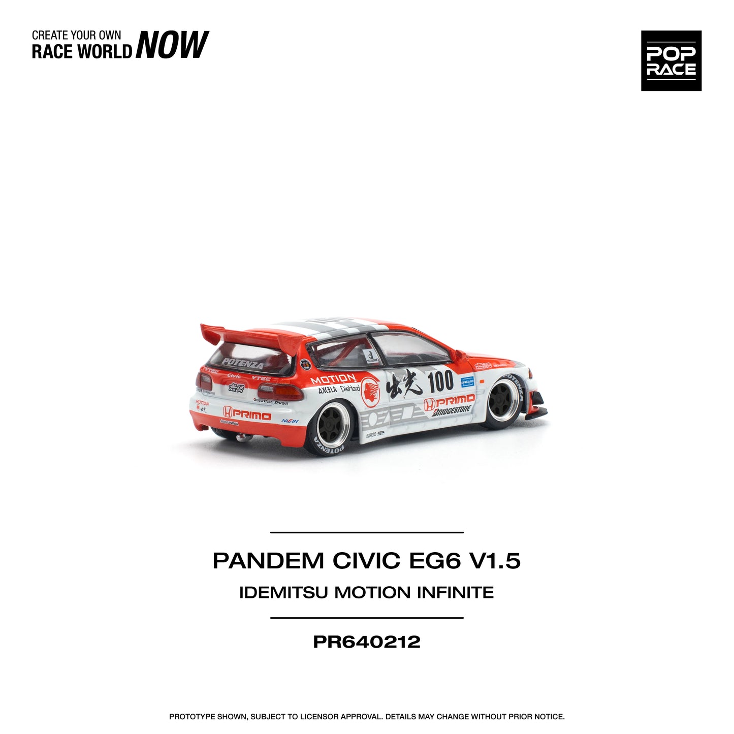 POP Race Honda Civic EG6 Pandem Idemitsu Motion Infinite Red/White 1:64 Diecast
