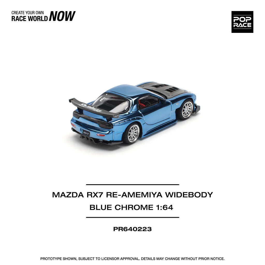 POP Race Mazda RX-7 FD3S Widebody RE Amemiya Blue Chrome 1:64 Model Diecast Car