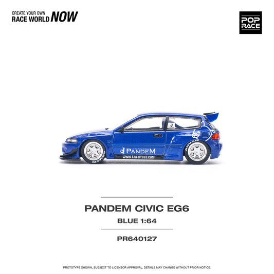 POP Race Honda Civic EG6 Pandem Widebody Metallic Blue 1:64 Diecast Model Car