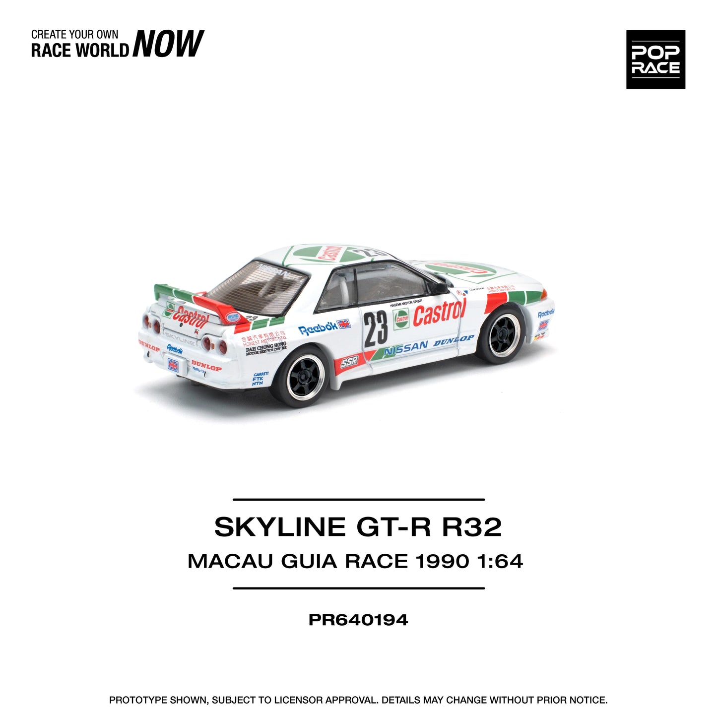POP Race Nissan Skyline GT-R R32 Castrol Livery 1990 Macau Winner #23 1:64 Car