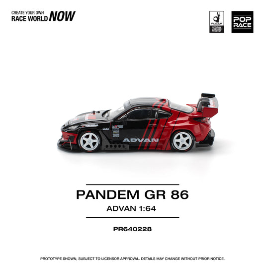 POP Race Toyota GR86 Pandem Kit HKS Advan GR Red Black 1:64 Diecast Model Car