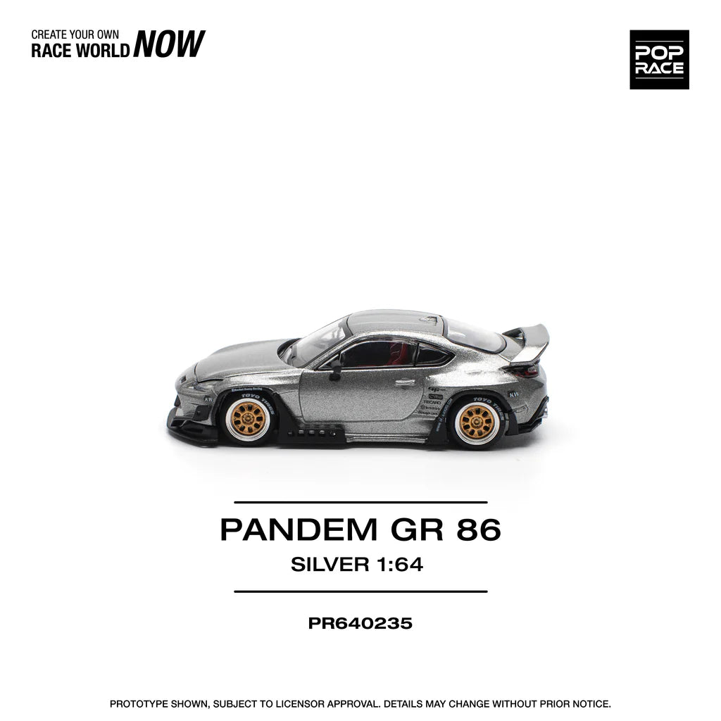 POP Race Toyota GR86 Pandem Widebody Kit Silver/Black 1:64 Diecast Model Car AU