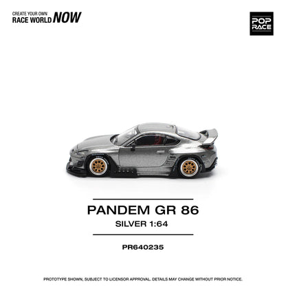 POP Race Toyota GR86 Pandem Widebody Kit Silver/Black 1:64 Diecast Model Car AU