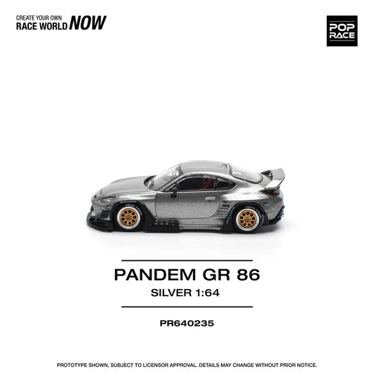 POP Race Toyota GR86 Pandem Widebody Kit Silver/Black 1:64 Diecast Model Car AU