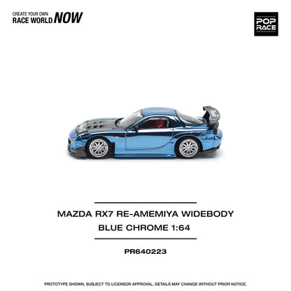 POP Race Mazda RX-7 FD3S Widebody RE Amemiya Blue Chrome 1:64 Model Diecast Car