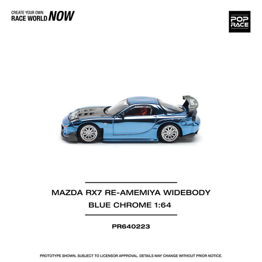 POP Race Mazda RX-7 FD3S Widebody RE Amemiya Blue Chrome 1:64 Model Diecast Car