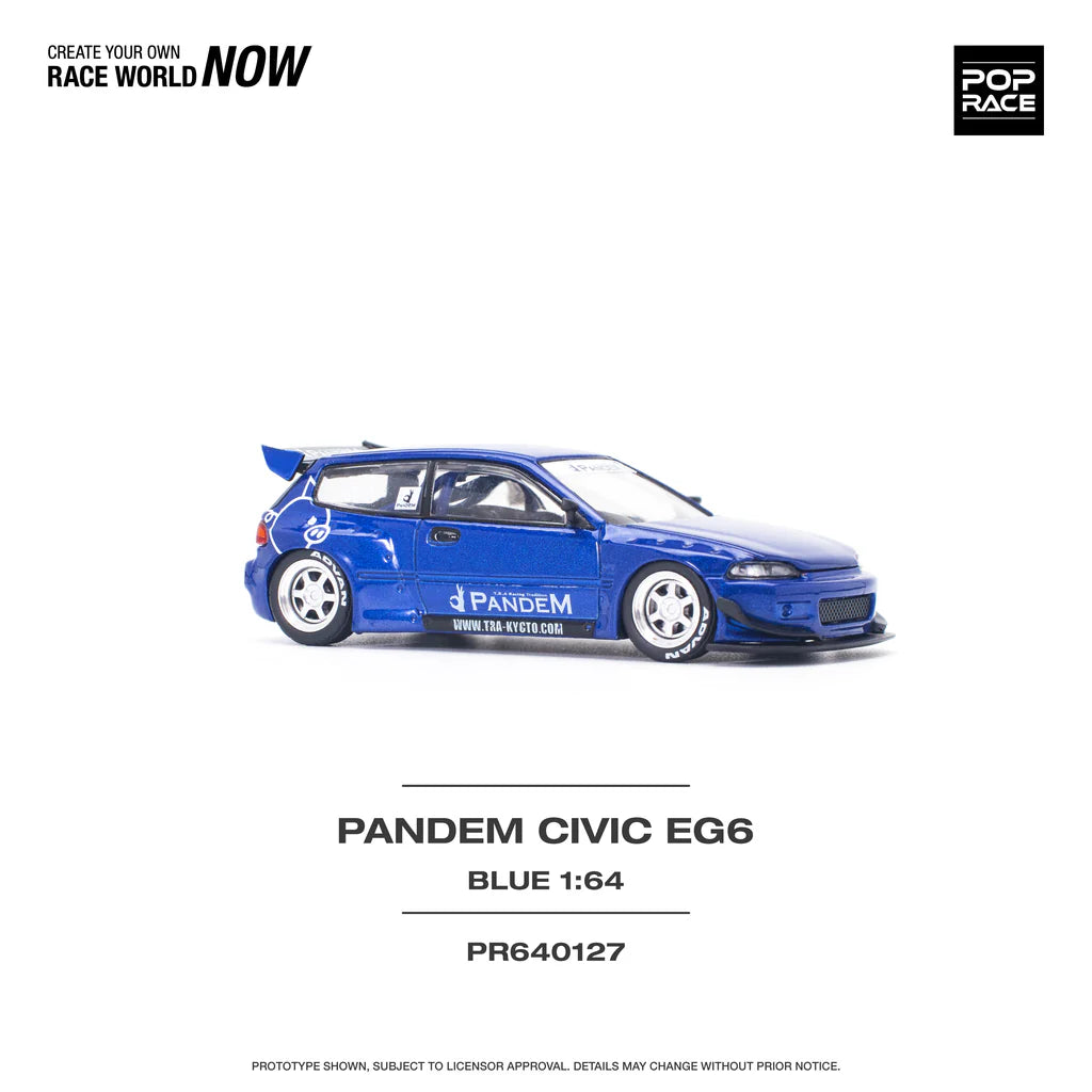 POP Race Honda Civic EG6 Pandem Widebody Metallic Blue 1:64 Diecast Model Car