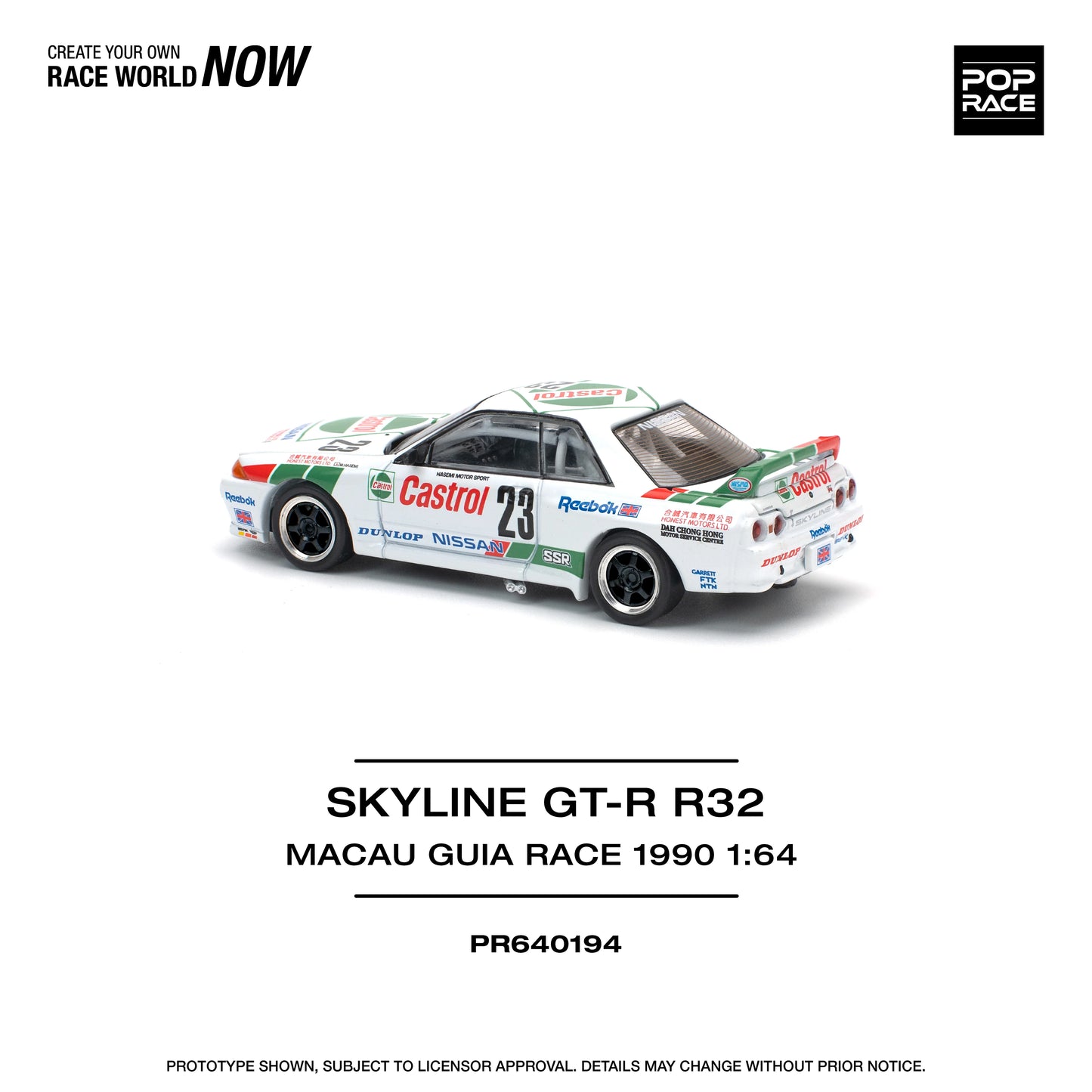 POP Race Nissan Skyline GT-R R32 Castrol Livery 1990 Macau Winner #23 1:64 Car