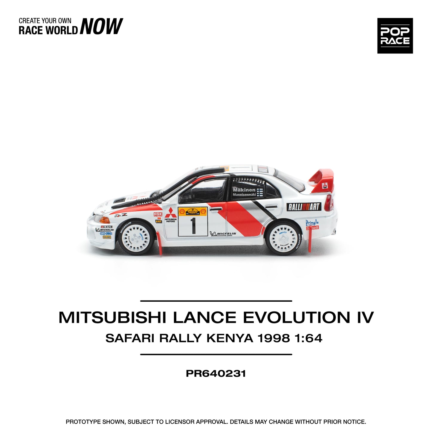 POP Race Mitsubishi Lancer Evo IV (4) #1 1998 Safari Kenya WRC Rally 1:64 Car