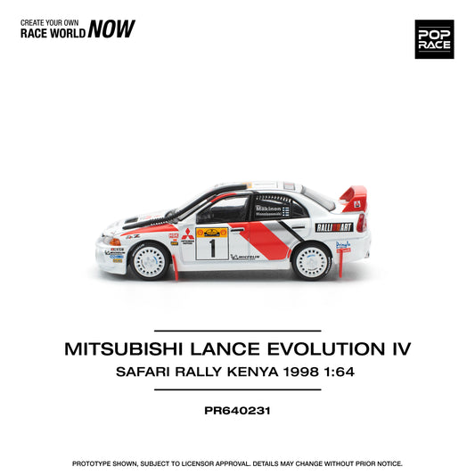 POP Race Mitsubishi Lancer Evo IV (4) #1 1998 Safari Kenya WRC Rally 1:64 Car