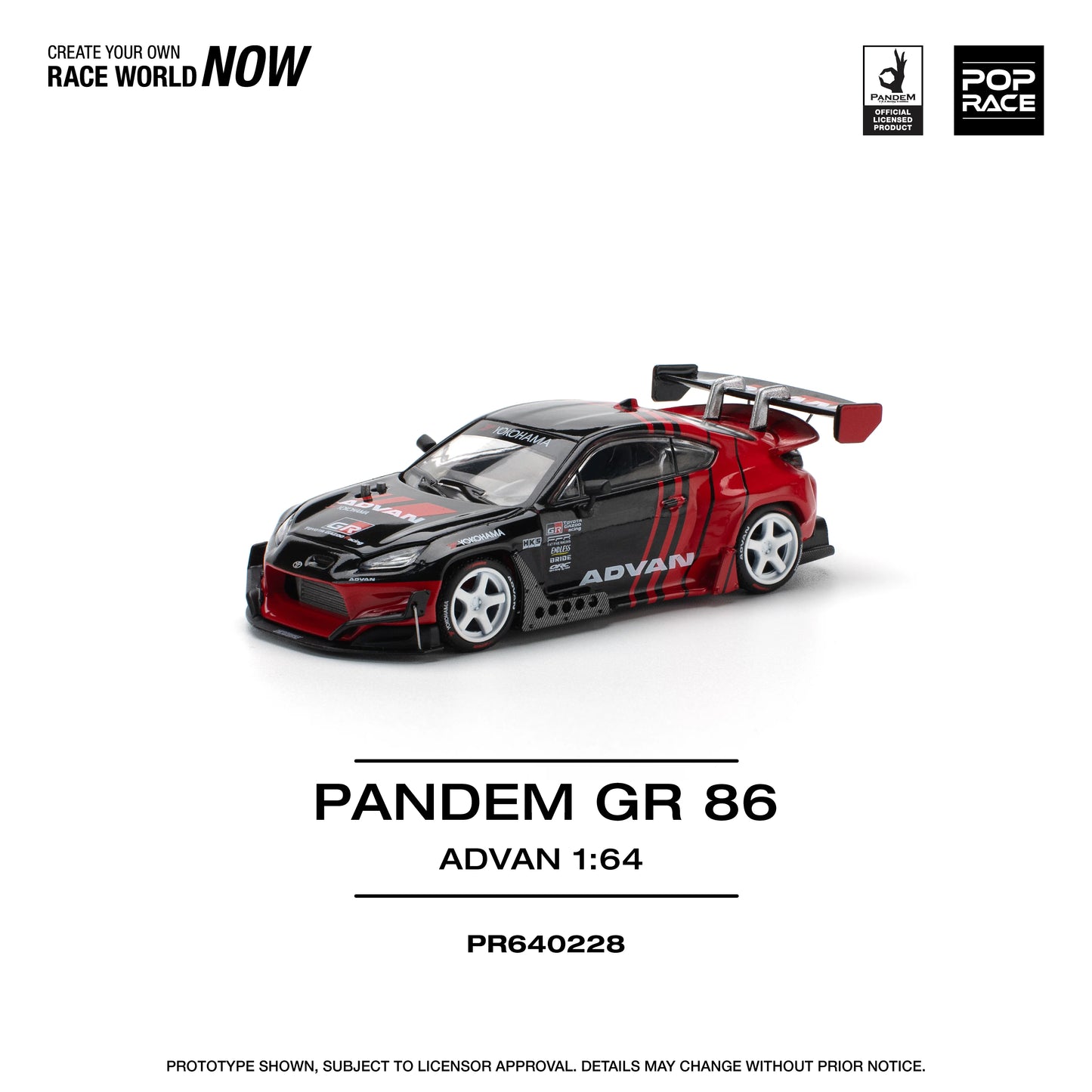 POP Race Toyota GR86 Pandem Kit HKS Advan GR Red Black 1:64 Diecast Model Car