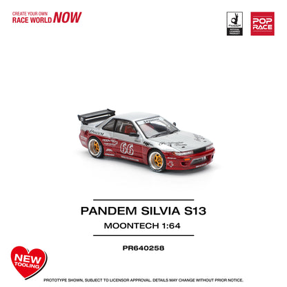 POP Race Nissan Silvia S13 Pandem Widebody Moontech Red/Silver 1:64 Diecast Car