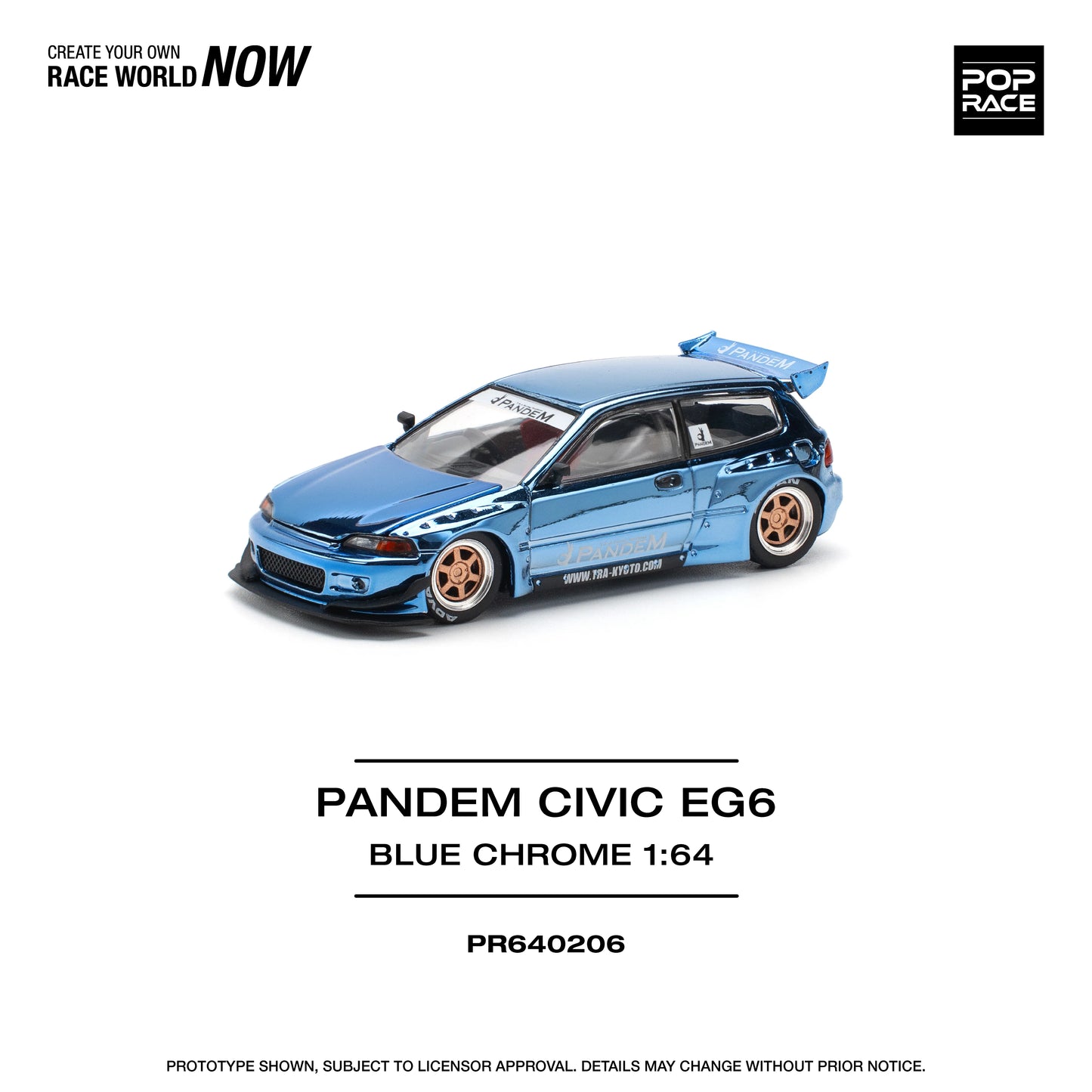 POP Race Honda Civic EG6 Pandem Widebody Kit Chrome Blue 1:64 Diecast Model Car