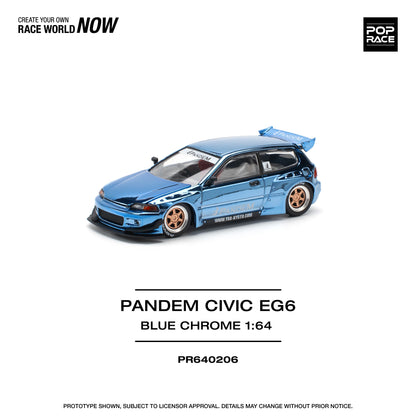 POP Race Honda Civic EG6 Pandem Widebody Kit Chrome Blue 1:64 Diecast Model Car