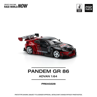 POP Race Toyota GR86 Pandem Kit HKS Advan GR Red Black 1:64 Diecast Model Car