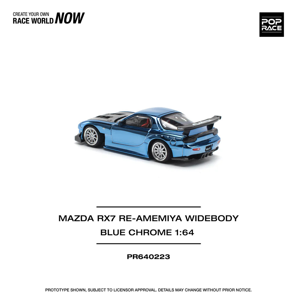 POP Race Mazda RX-7 FD3S Widebody RE Amemiya Blue Chrome 1:64 Model Diecast Car