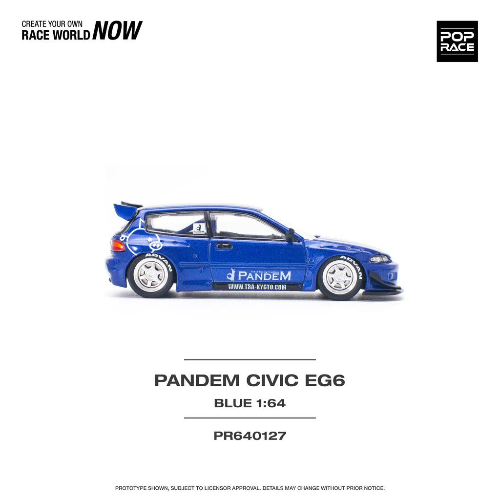 POP Race Honda Civic EG6 Pandem Widebody Metallic Blue 1:64 Diecast Model Car