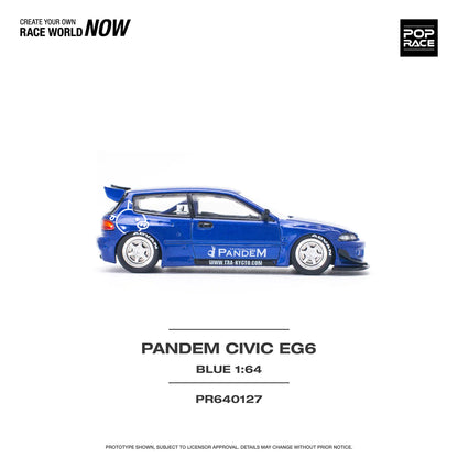 POP Race Honda Civic EG6 Pandem Widebody Metallic Blue 1:64 Diecast Model Car