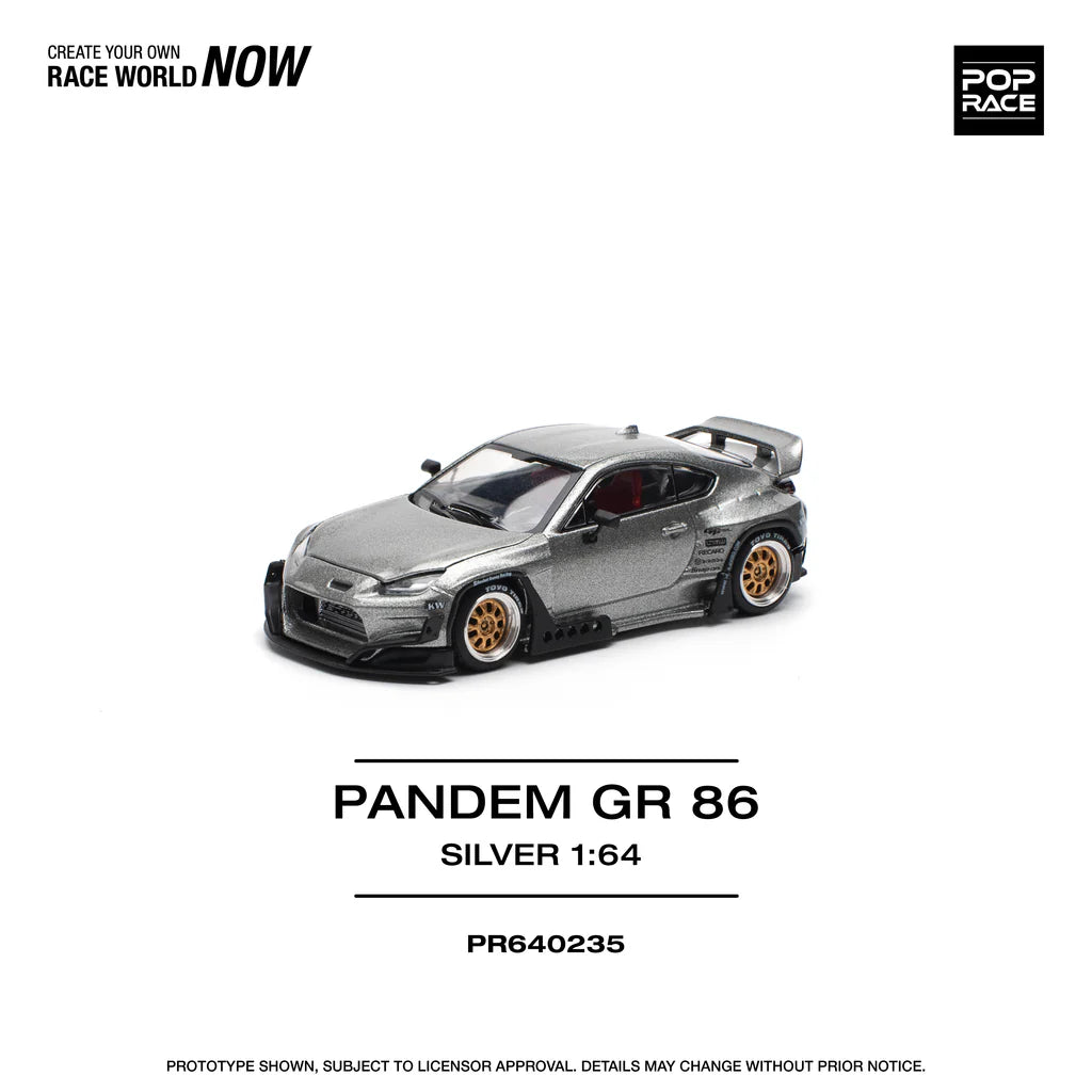 POP Race Toyota GR86 Pandem Widebody Kit Silver/Black 1:64 Diecast Model Car AU