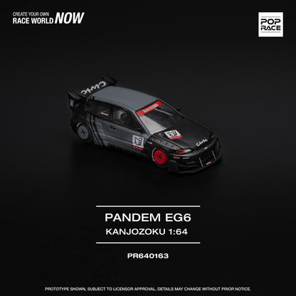 POP Race Honda Civic EG6 Pandem Widebody Kanjozoku Grey/Black 1:64 Diecast Car