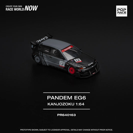 POP Race Honda Civic EG6 Pandem Widebody Kanjozoku Grey/Black 1:64 Diecast Car