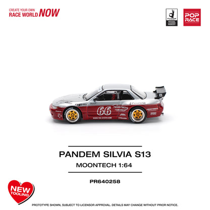 POP Race Nissan Silvia S13 Pandem Widebody Moontech Red/Silver 1:64 Diecast Car