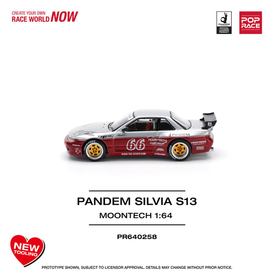 POP Race Nissan Silvia S13 Pandem Widebody Moontech Red/Silver 1:64 Diecast Car