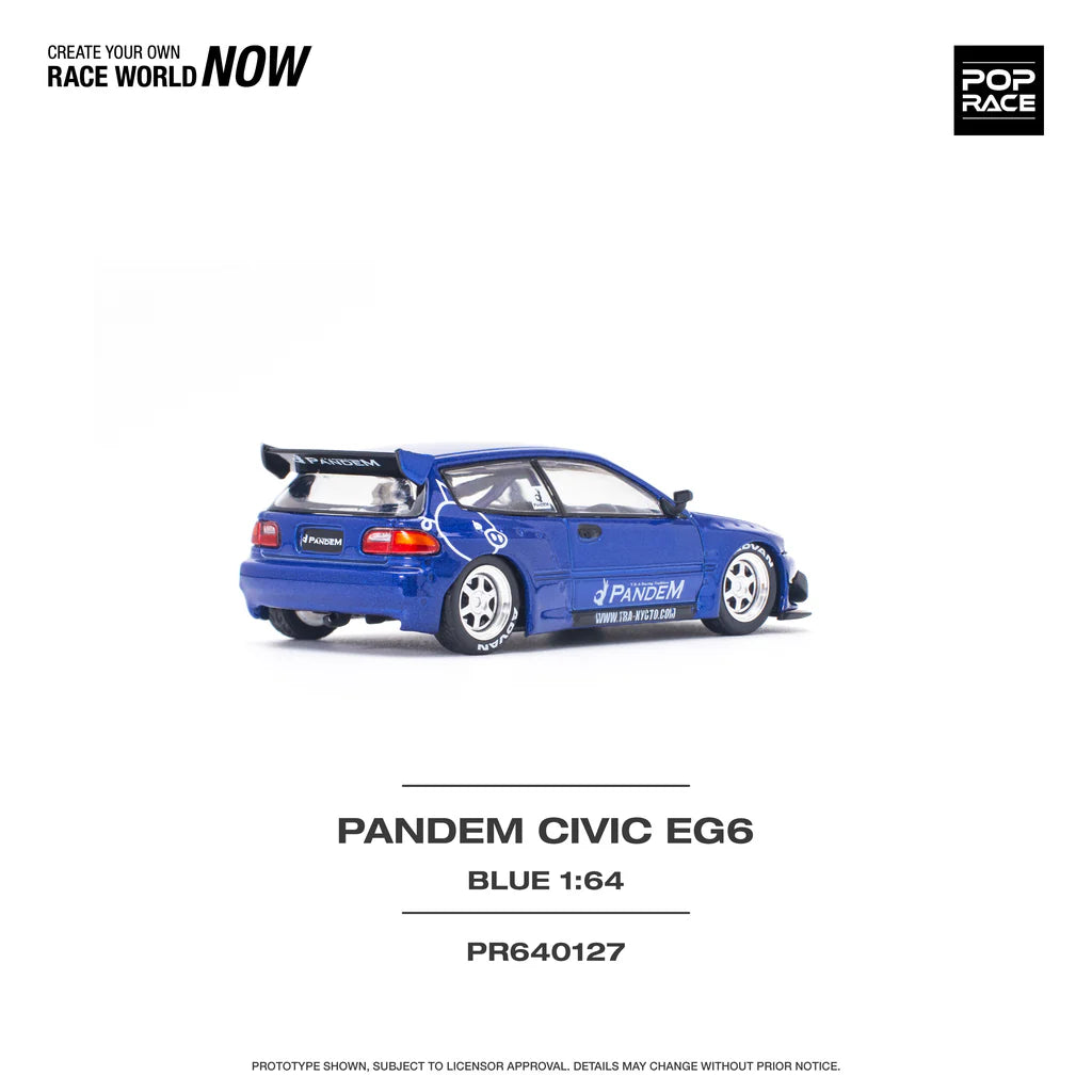 POP Race Honda Civic EG6 Pandem Widebody Metallic Blue 1:64 Diecast Model Car