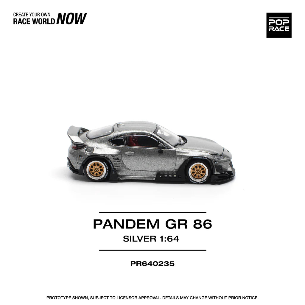 POP Race Toyota GR86 Pandem Widebody Kit Silver/Black 1:64 Diecast Model Car AU