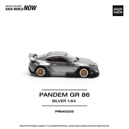 POP Race Toyota GR86 Pandem Widebody Kit Silver/Black 1:64 Diecast Model Car AU