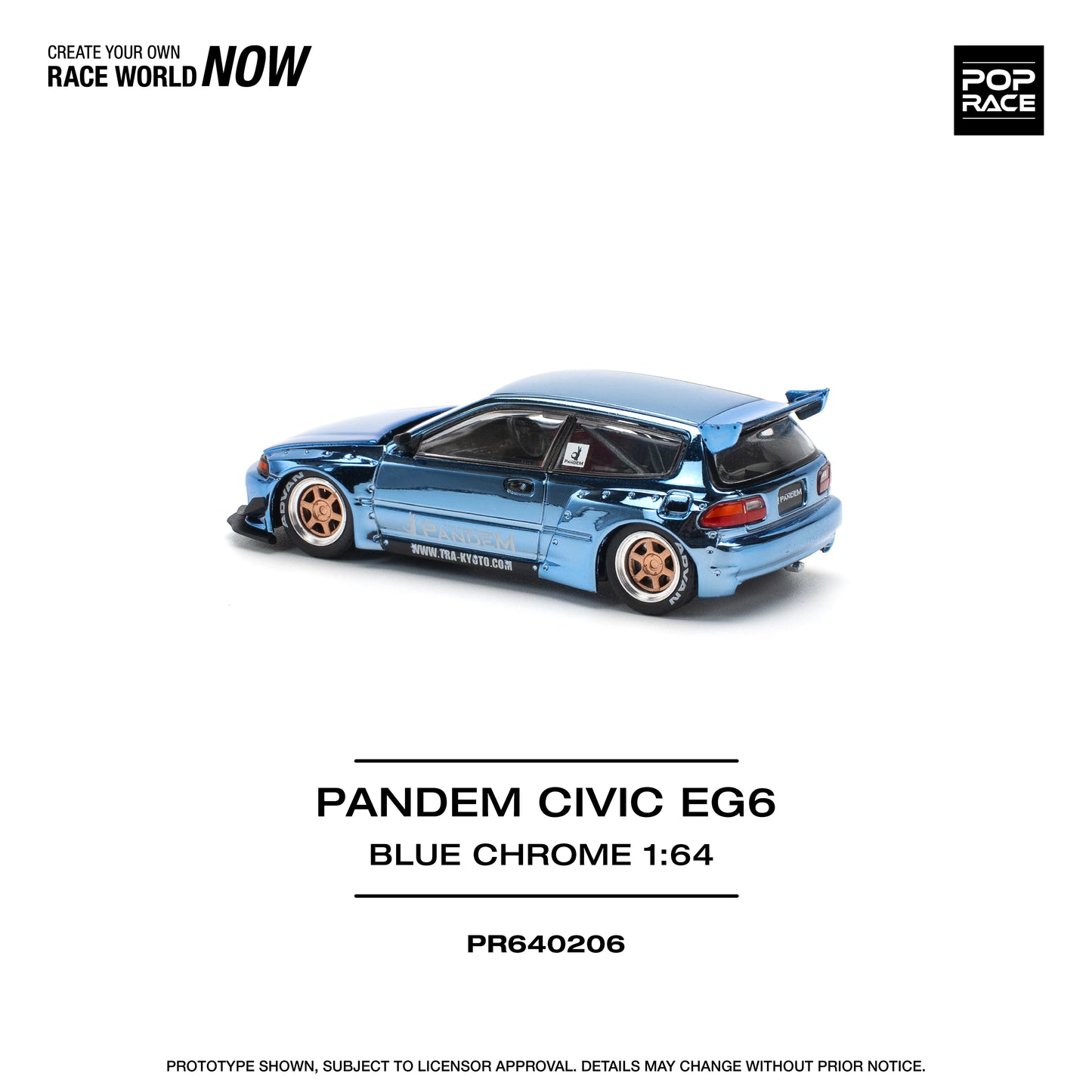 POP Race Honda Civic EG6 Pandem Widebody Kit Chrome Blue 1:64 Diecast Model Car