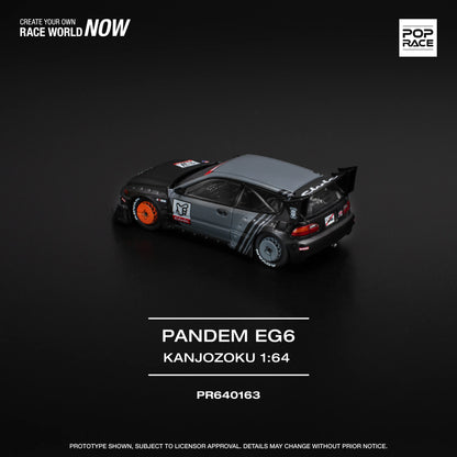 POP Race Honda Civic EG6 Pandem Widebody Kanjozoku Grey/Black 1:64 Diecast Car