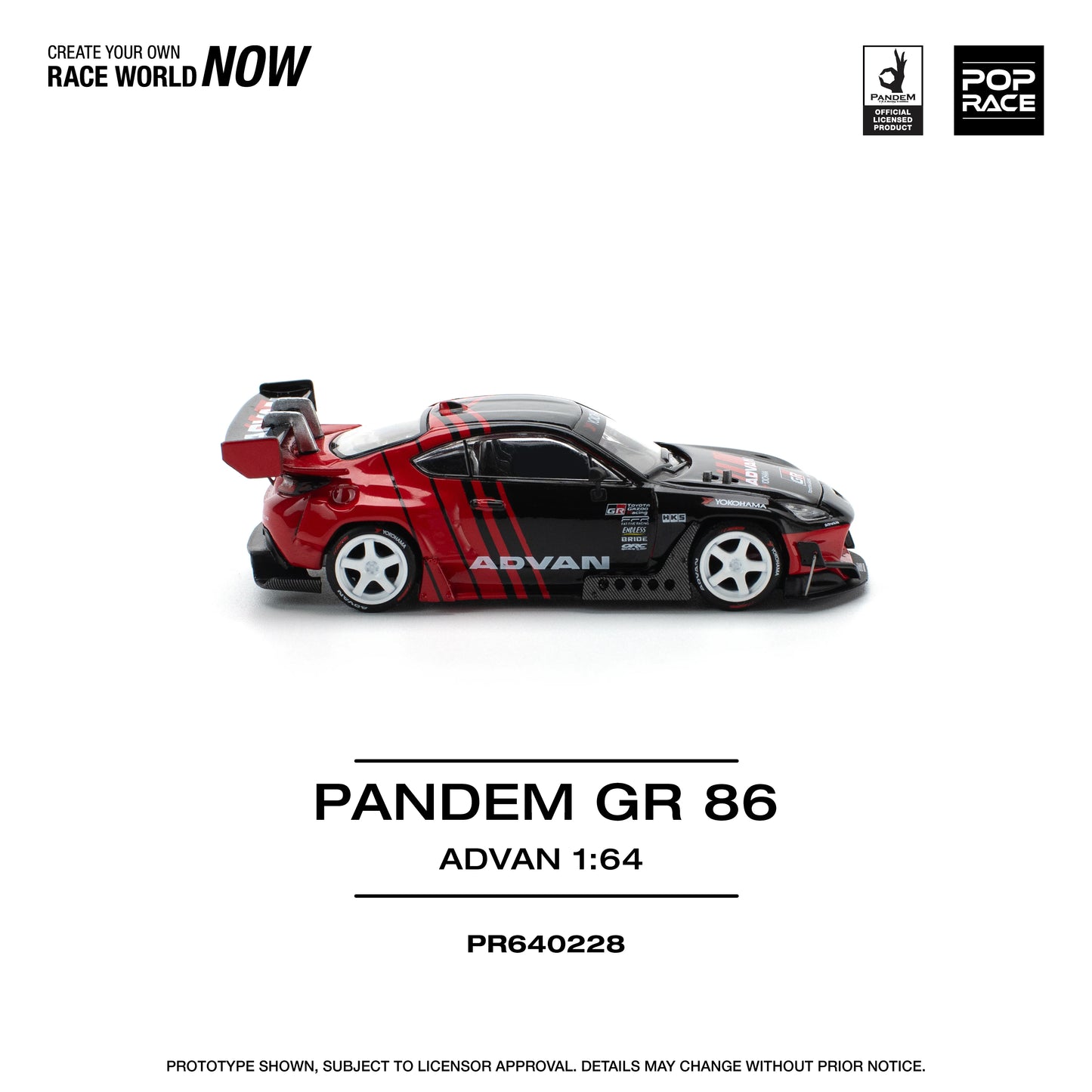 POP Race Toyota GR86 Pandem Kit HKS Advan GR Red Black 1:64 Diecast Model Car
