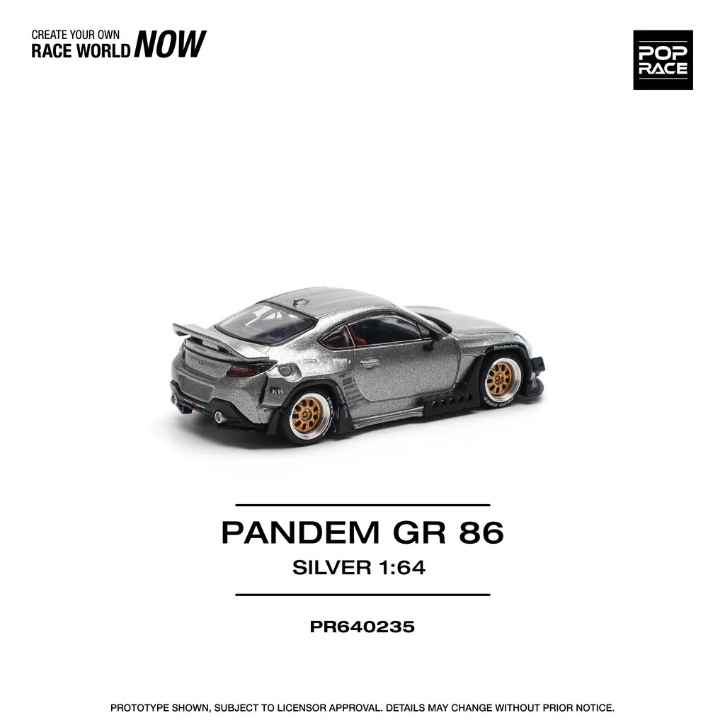 POP Race Toyota GR86 Pandem Widebody Kit Silver/Black 1:64 Diecast Model Car AU