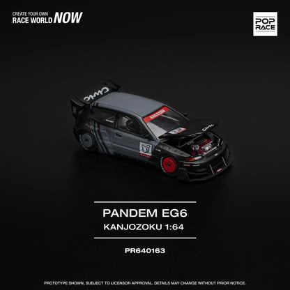 POP Race Honda Civic EG6 Pandem Widebody Kanjozoku Grey/Black 1:64 Diecast Car