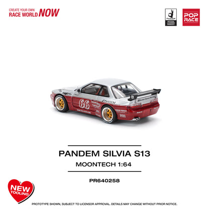 POP Race Nissan Silvia S13 Pandem Widebody Moontech Red/Silver 1:64 Diecast Car