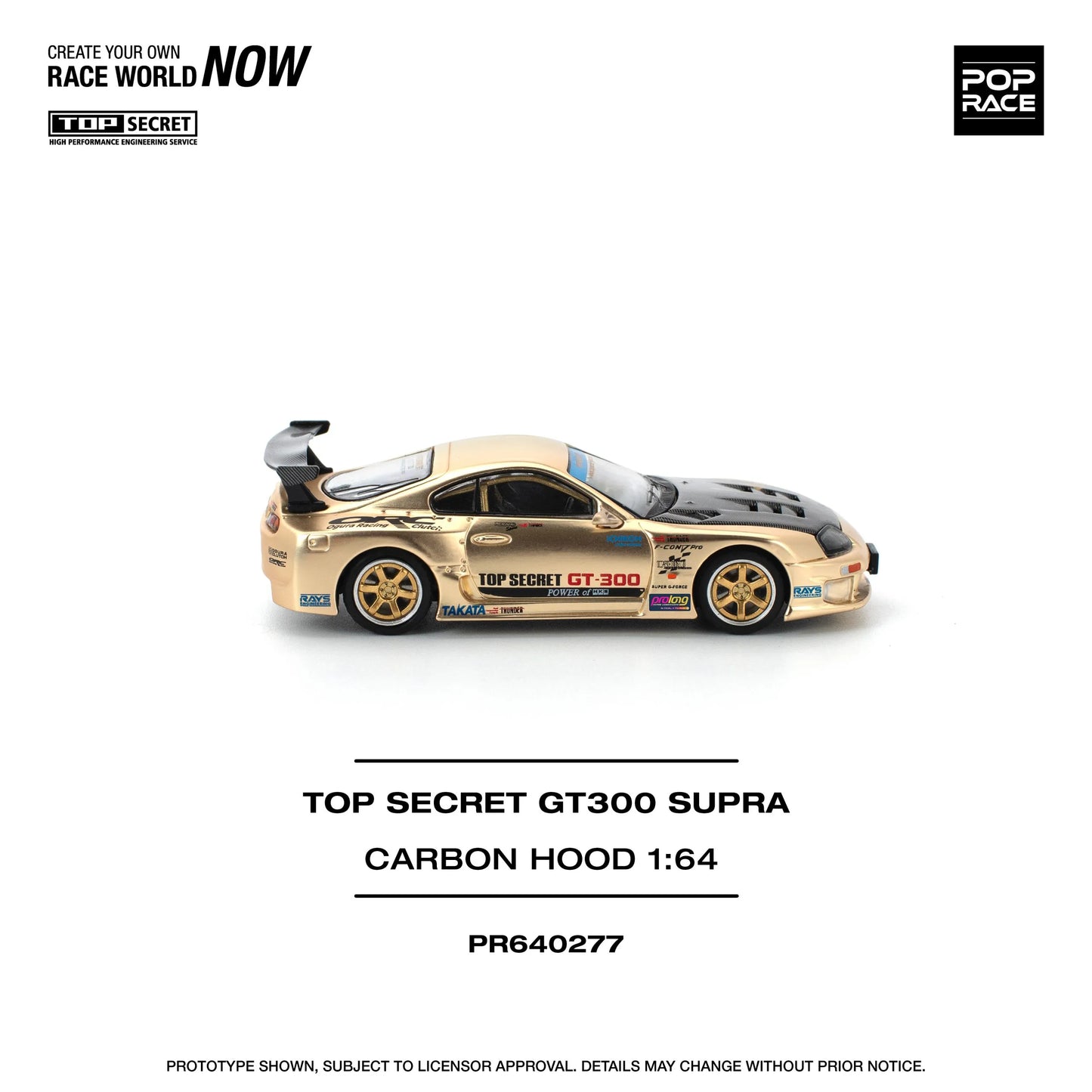 POP Race Toyota Supra MK4 (A80) Top Secret GT300 Smokey Nagata Chrome Gold 1:64