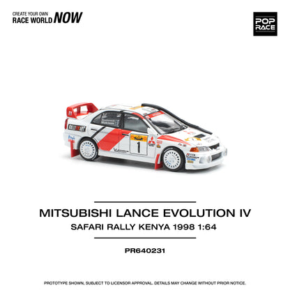 POP Race Mitsubishi Lancer Evo IV (4) #1 1998 Safari Kenya WRC Rally 1:64 Car
