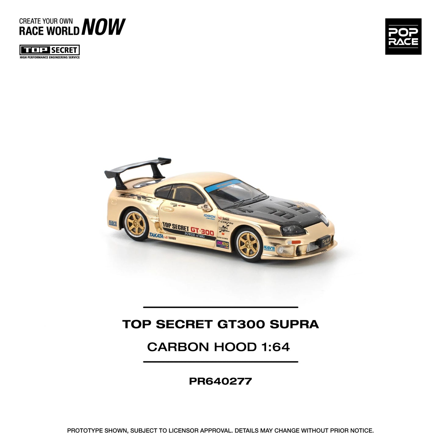 POP Race Toyota Supra MK4 (A80) Top Secret GT300 Smokey Nagata Chrome Gold 1:64