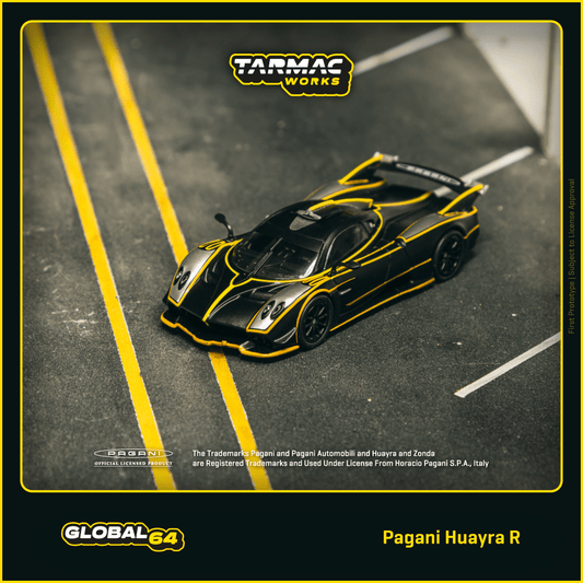 Tarmac Works TW Pagani Huayra R Carbon Fibre Matte Black/Yellow Nero Oro 1:64 AU