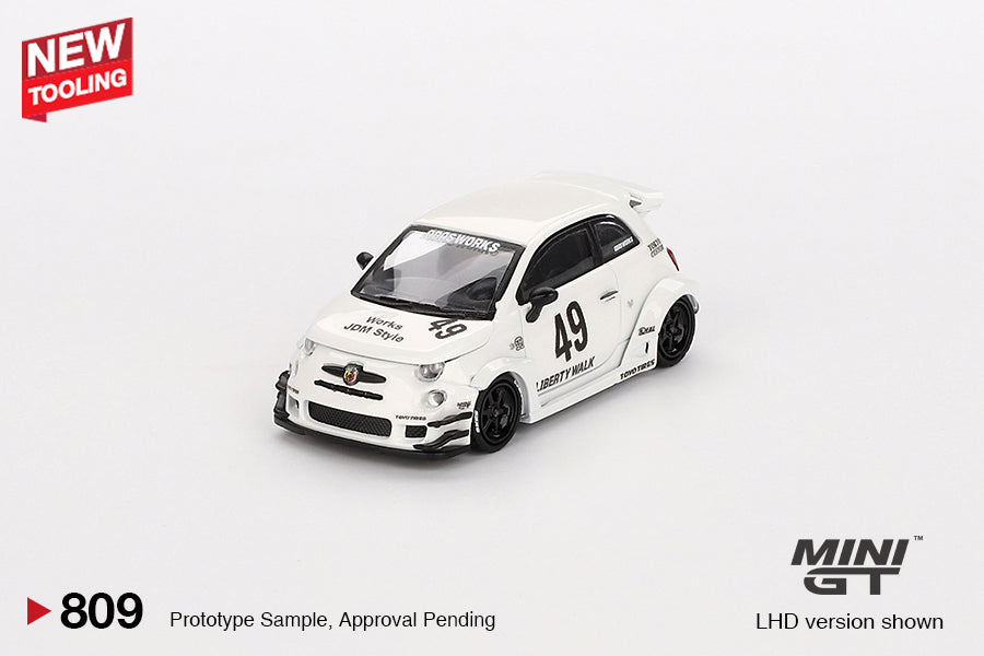 Mini GT Fiat Abarth 595 LBWK Liberty Walk x Abas Works LBWK Gara White 1/64 Car