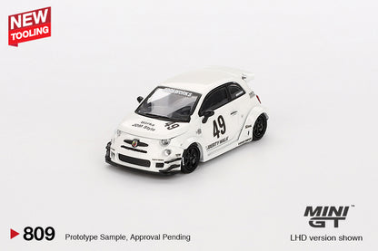 Mini GT Fiat Abarth 595 LBWK Liberty Walk x Abas Works LBWK Gara White 1/64 Car