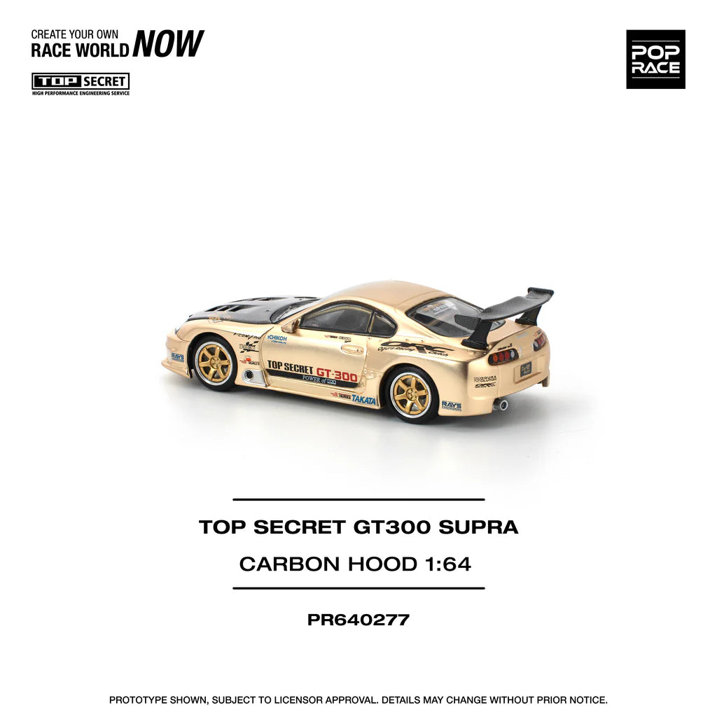 POP Race Toyota Supra MK4 (A80) Top Secret GT300 Smokey Nagata Chrome Gold 1:64
