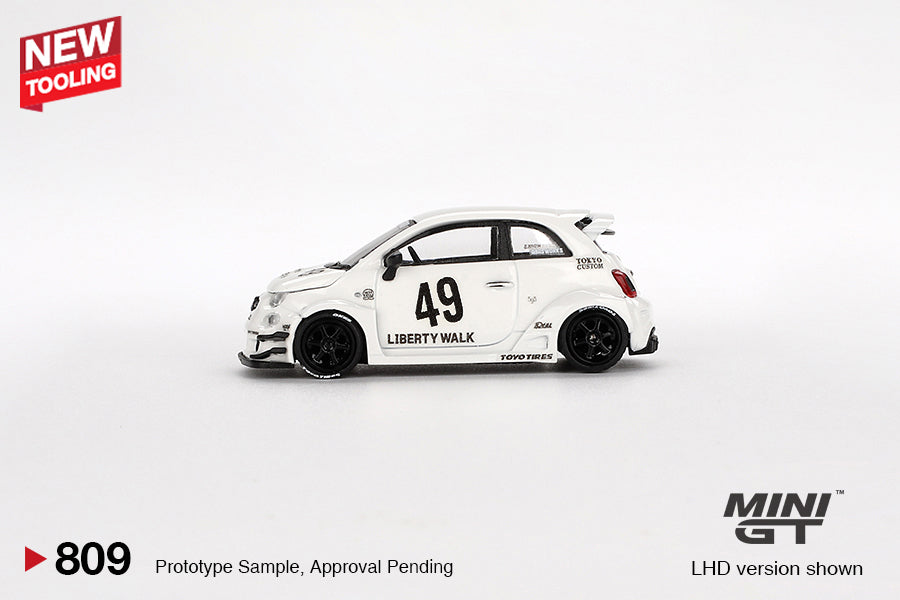Mini GT Fiat Abarth 595 LBWK Liberty Walk x Abas Works LBWK Gara White 1/64 Car