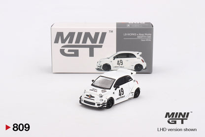 Mini GT Fiat Abarth 595 LBWK Liberty Walk x Abas Works LBWK Gara White 1/64 Car