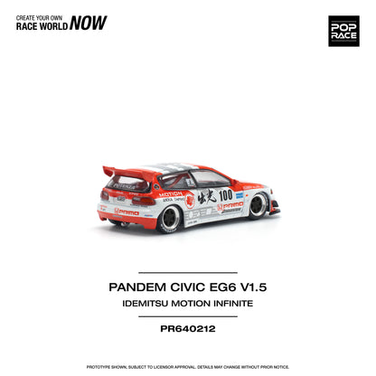 POP Race Honda Civic EG6 Pandem Idemitsu Motion Infinite Red/White 1:64 Diecast