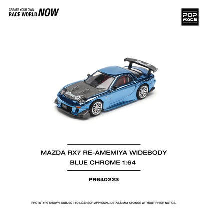 POP Race Mazda RX-7 FD3S Widebody RE Amemiya Blue Chrome 1:64 Model Diecast Car